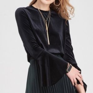 BeachLunchLounge Brandy Blue Navy Crushed Velvet Bell Long Sleeve Dress S Top